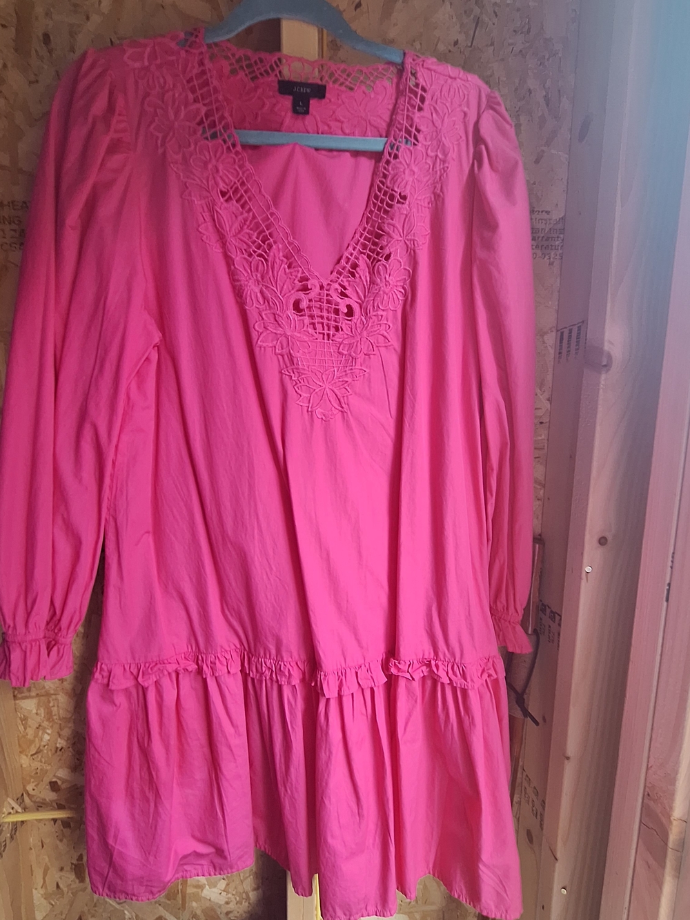 J. Crew Hot Pink Crochet V-Neck Midi Dress